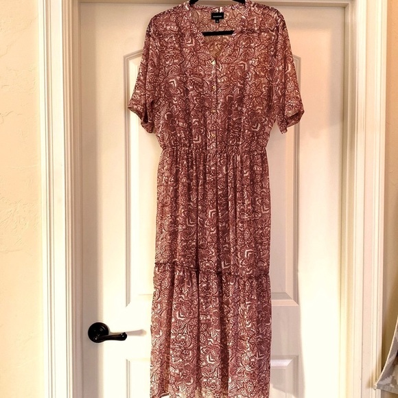 Who What Wear Maxi dress Womens L Boho peasant tiered ruffled Sheer fairy Core - Picture 1 of 7